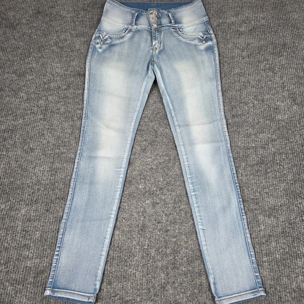 Tush Push Womens High Rise Skinny Jeans Light Wash Embellished Size 13 261016